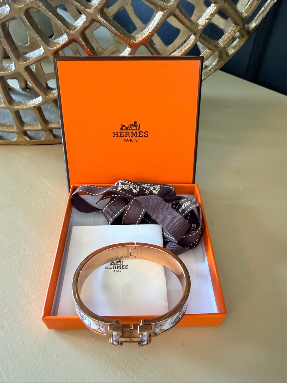 Hermès Clic Clac H PM Bracelet Rose Gold Multi-Color Dog Motif Enamel